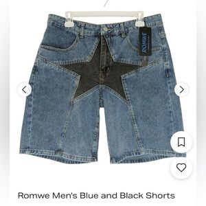 ROMWE GRUNGE PUNK Blue Denim Shorts with Black Star Design MENS 
Size 30 waist
